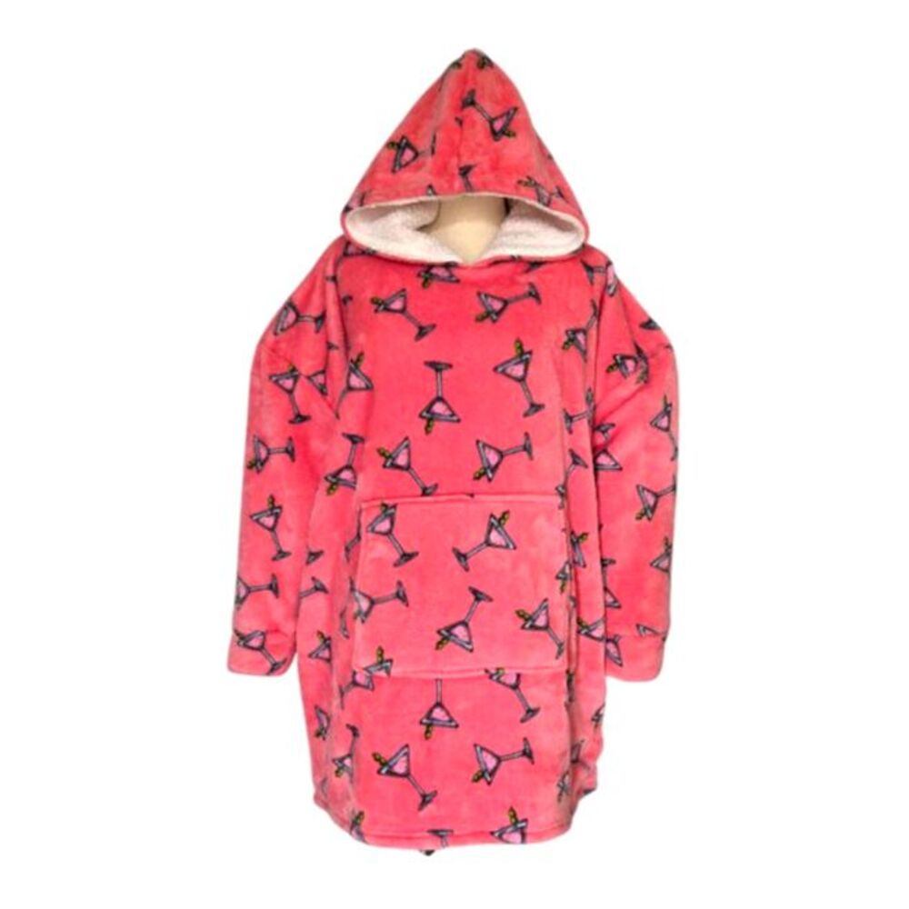 Pink Martini Print Plush Fleece Blanket Hoodie Campy Lounge OS Weekending